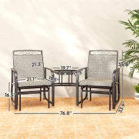 Outsunny Outdoor Glider Chairs with Coffee Table, Patio 2-Seat Rocking Chair Swing with Breathable Sling for Backyard, Gray(m-3)