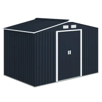 Outsunny 9' x 6' Outdoor Storage Shed, Garden Tool Metal Shed with Foundation Kit, Double Lockable Door, Air Vents and Sloping Roof, for Backyard, Patio, Lawn, Dark Gray(m-1)