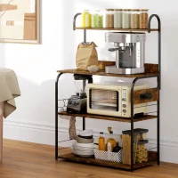 HOMCOM Baker's Rack with Charing Station, Microwave Shelf with Power Outlet, USB Charger and 4 Hooks, Rustic Brown(m-10)
