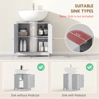 HOMCOM Bathroom Vanity Cabinet, Under Sink Bathroom Cabinet with 2 Doors and Adjustable Shelf, Light Gray(m-4)