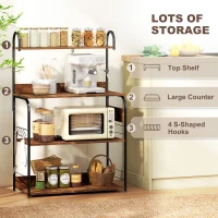 HOMCOM Baker's Rack with Charing Station, Microwave Shelf with Power Outlet, USB Charger and 4 Hooks, Rustic Brown(m-6)