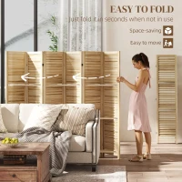 HOMCOM 6 Panel 67" Tall Wood Privacy Screen Room Divider with 3 Shelves and Folding Storage for Bedroom, Natural Wood(m-5)