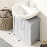 HOMCOM Bathroom Vanity Cabinet, Under Sink Bathroom Cabinet with 2 Doors and Adjustable Shelf, Light Gray(m-8)