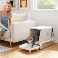 PawHut Extra Large Stainless Steel Cat Litter Box for Big Cats with Flip Cover, High-Sided Enclosure & Scoop(m-10)
