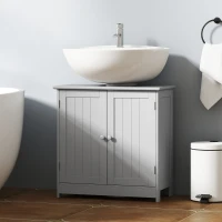 HOMCOM Bathroom Vanity Cabinet, Under Sink Bathroom Cabinet with 2 Doors and Adjustable Shelf, Light Gray(m-10)
