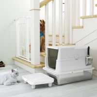 PawHut Extra Large Stainless Steel Cat Litter Box for Big Cats with Flip Cover, High-Sided Enclosure & Scoop(m-9)