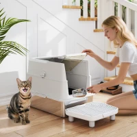 PawHut Extra Large Stainless Steel Cat Litter Box for Big Cats with Flip Cover, High-Sided Enclosure & Scoop(m-2)