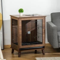PawHut Wooden Dog Kennel, End Table Furniture with Lockable Doors, Small Size Pet Crate Indoor Animal Cage, Brown(m-10)