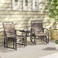 Outsunny Outdoor Glider Bench with Coffee Table, Patio 2-Seat Rocking Chair Swing Loveseat with Breathable Sling for Backyard Garden Porch, Brown(m-9)