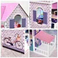 Qaba Kids Wooden Dollhouse Playset 3-Story Dream House Villa Kit with Sun Room, Balcony and 13 Accessories for ages 3+(m-8)