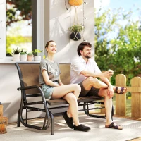 Outsunny Patio Double Glider Outdoor Steel Sling Fabric Gliding Bench Garden Swing Chair Heavy-Duty Porch Rocker Garden Loveseat Brown(m-1)