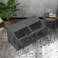 PawHut Rat Cage, Hamster Cage Wooden with Suspension Bridge, Ladders, Openable Top, Hut, Platform, for Gerbils Mice, Dark Grey(m-9)