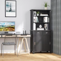 HOMCOM 67" Freestanding Buffet with Hutch, Kitchen Pantry Storage Cabinet with Sliding Doors, Drawers and Open Shelves, Adjustable Shelving, Black(m-10)