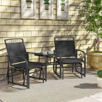 Outsunny Outdoor Glider Bench with Coffee Table, Patio 2-Seat Rocking Chair Swing Loveseat with Breathable Sling for Backyard Garden Porch, Black(m-9)