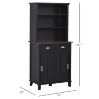 HOMCOM 67" Freestanding Buffet with Hutch, Kitchen Pantry Storage Cabinet with Sliding Doors, Drawers and Open Shelves, Adjustable Shelving, Black(m-3)
