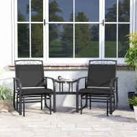 Outsunny Outdoor Glider Bench with Coffee Table, Patio 2-Seat Rocking Chair Swing Loveseat with Breathable Sling for Backyard Garden Porch, Black(m-10)
