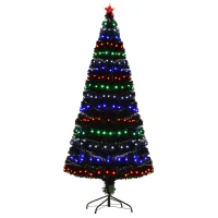 HOMCOM 6ft Tall Fir Artificial Christmas Tree with Realistic Branches, 230 Multi-Color Fiber Optic LED Lights and 230 Tips, Black(m-11)