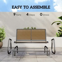 Outsunny Patio Double Glider Outdoor Steel Sling Fabric Gliding Bench Garden Swing Chair Heavy-Duty Porch Rocker Garden Loveseat Brown(m-5)