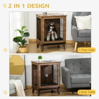 PawHut Wooden Dog Kennel, End Table Furniture with Lockable Doors, Small Size Pet Crate Indoor Animal Cage, Brown(m-4)