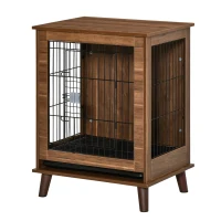 PawHut Wooden Dog Kennel, End Table Furniture with Lockable Doors, Small Size Pet Crate Indoor Animal Cage, Brown(m-11)