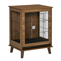 PawHut Wooden Dog Kennel, End Table Furniture with Lockable Doors, Small Size Pet Crate Indoor Animal Cage, Brown(m-1)