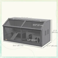 PawHut Rat Cage, Hamster Cage Wooden with Suspension Bridge, Ladders, Openable Top, Hut, Platform, for Gerbils Mice, Dark Grey(m-3)