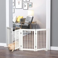 PawHut 4 Panel Foldable Free Standing Pet Gate with Support Feet for Medium and Large Dogs, for Stairway, Doorway, Hallway(m-8)