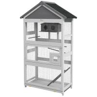 PawHut Wooden Bird Cage with Perches, Bird House, Ladder, Slide-Out Tray for Finches, Parakeets, Small Birds, Grey(m-2)