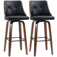 HOMCOM Bar Height Bar Stools Set of 2 PU Leather Upholstered Swivel Barstools with Solid Wood Legs Footrest and Tufted Back, Black(m-2)