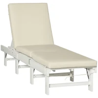 Outsunny Wooden Folding Chaise Lounge, Outdoor Chaise Lounge Chair, Garden Reclining Tanning Chair with 4 Adjustable Back Soft Cushions, White(m-2)