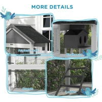 PawHut Wooden Bird Cage with Perches, Bird House, Ladder, Slide-Out Tray for Finches, Parakeets, Small Birds, Grey(m-7)