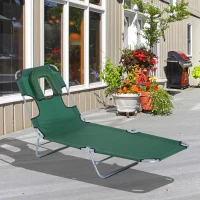 Outsunny Outdoor Lounge Chair, Adjustable Folding Chaise Lounge with Face Cavity, Tanning Chair Sun Lounger Bed Recliner, Green(m-8)