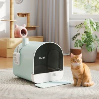 PawHut Cat Litter Box with Lid, Covered Litter Box for Indoor Cats with Tray, Scoop, Mat, Filter, 17" x 17" x 18.5" , Green(m-10)