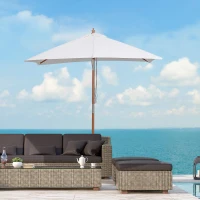 Outsunny 6.6x5ft  Fir Wooden Patio Umbrella Square Market Parasol Tilt Mechanism 6 Ribs Garden Sunshade, Cream White(m-1)