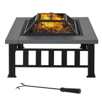 Outsunny 34" Outdoor Fire Pit Square Steel Wood Burning Firepit Bowl with Spark Screen, Waterproof Cover, Log Grate, Poker for Backyard, Camping, BBQ, Bonfire