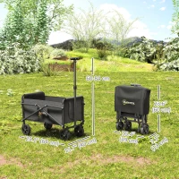 Outsunny Small Collapsible Folding Garden Cart, Heavy Duty Lawn Wagon with Universal Wheels and Adjustable Handle, Black(m-3)
