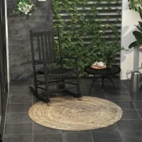Outsunny Wooden Porch Rocking Chair Outdoor Patio Rocker Garden Single Leisure Reclining Seat Armchair Black(m-1)