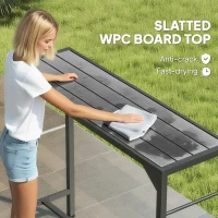 Outsunny Bar Height Outdoor Table with Built-In Bottle Opener, Patio Bar Table with Wood Grain Plastic Top, 47.2" x 15" x 39(m-6)