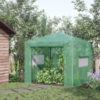 Outsunny 8' x 6' Portable Pop Up Greenhouse, Outdoor Walk-in Hot House with Roll-up Door & 2 Windows, Foldable Garden Green House for Plants Herbs Vegetables, Green(m-8)