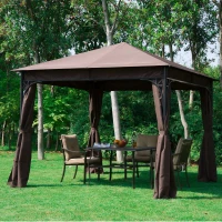 Outsunny 10x10ft Steel Garden Gazebo Patio Canopy Outdoor Event Party Tent Backyard Sun Shelter with Curtain Coffee(m-8)