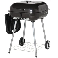 Outsunny Charcoal BBQ Grill with Warming Rack & Storage Side Table, Portable Barbecue Smoker with Lid, Heat Control, Wheels for Outdoor Cooking Camping Picnic, Black(m-11)