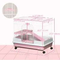 PawHut 32"L 2-Level Small Animal Cage with Universal Lockable Wheels, Pink(m-3)