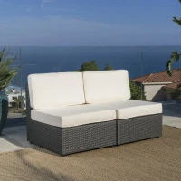Armless Patio Chair Set with Water Resistant Cushions, PE Wicker with Powder-Coated Iron Frame, 26" L x 30.5" W x 26" H, Antique Grey(m-5)