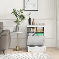 PawHut Pet Feeder Station Storage Cabinet, Dog Food Storage Container with Dog Raised Bowls, Watering Supplies, Gray(m-7)