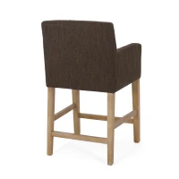 Upholstered Counter Stool with Rubberwood Frame, Contemporary Style with Rounded Armrests, 24" L x 23" W x 39.5" H, Brown(m-10)