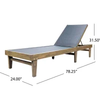 Outdoor Acacia Chaise Lounge with Adjustable Backrest, Foldable Legs Designed for Sunbathing, 78" L x 24" W x 31.5" H, Dark Gray(m-3)