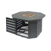 50000 BTU Octagonal Iron Fire Pit with Rust-Resistant Coating, Durable Iron, Built-in Propane Tank Space, 42" L x 42" W x 24" H, Black(m-10)