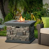 40000 BTU Stone Square MGO Fire Pit with Stylish Square Design, Built-in Tank Space, 32" L x 32" W x 24" H, Stone Gray(m-1)