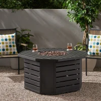 50000 BTU Octagonal Iron Fire Pit with Rust-Resistant Coating, Durable Iron, Built-in Propane Tank Space, 42" L x 42" W x 24" H, Black(m-4)
