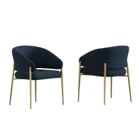 Set of 2 Modern Dining Chairs with Metal Frame for Long-Lasting Use, Fabric Upholstered with Curved Backrest, 24" L x 22" W x 31.5" H, Blue(m-2)